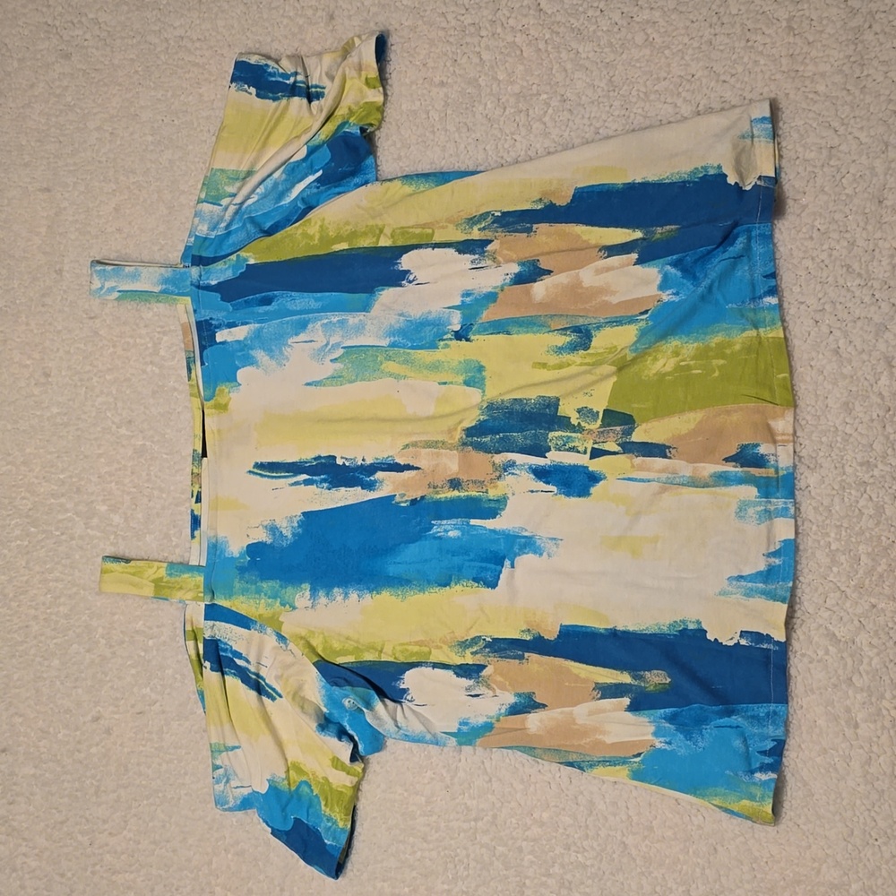JM Collection Blue and Green Abstract Blouse